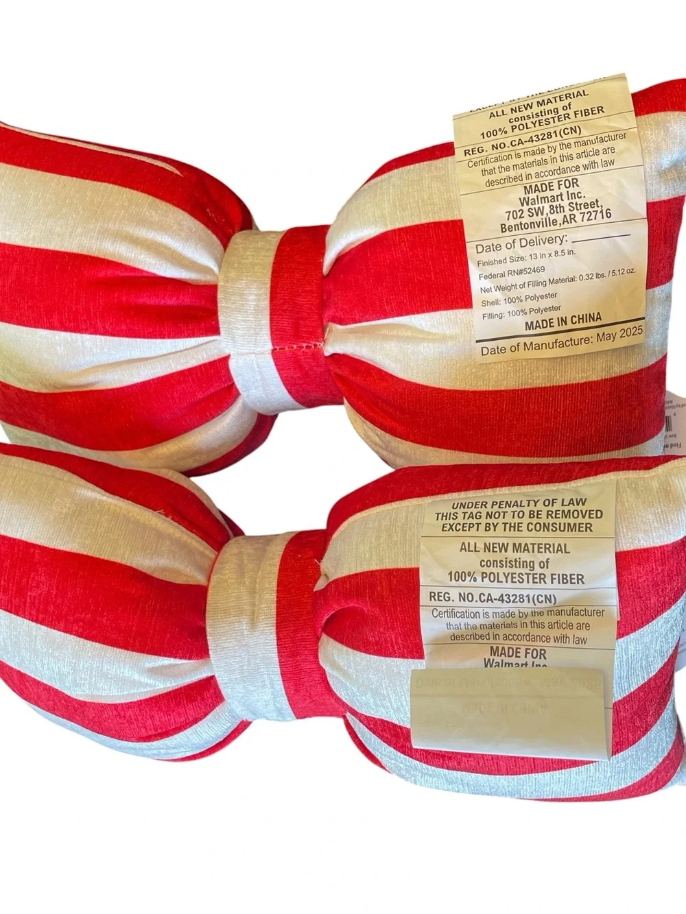 Holiday Time Festive Bow Cushion Pillows Red White Striped Christmas Winter Fun